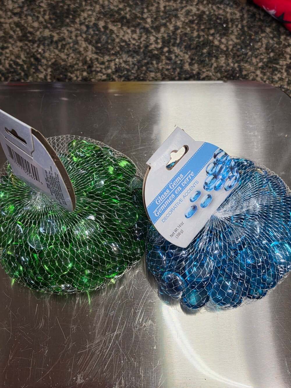 Glass Gems Decorative Accents Green And Blue 2 Bags